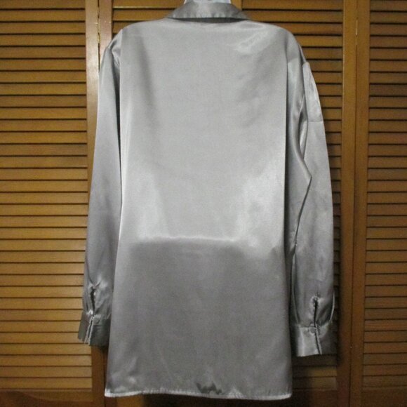 Laura Scott top silver long sleeve V neck button down blouse satin look size 22W - Picture 8 of 8